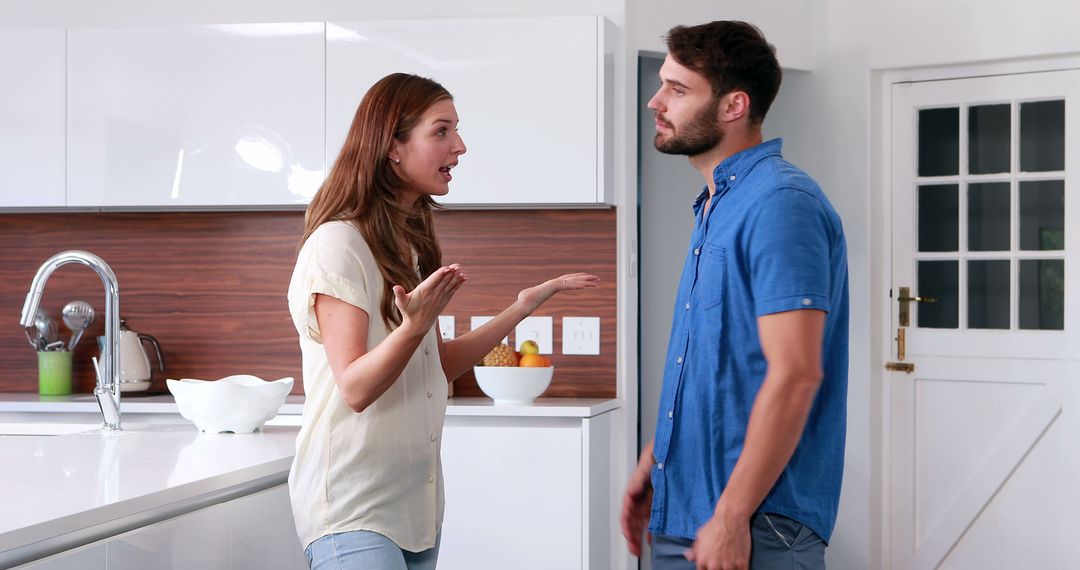 Couple Argument in Modern Kitchen at Home - Free Images, Stock Photos and Pictures on Pikwizard.com