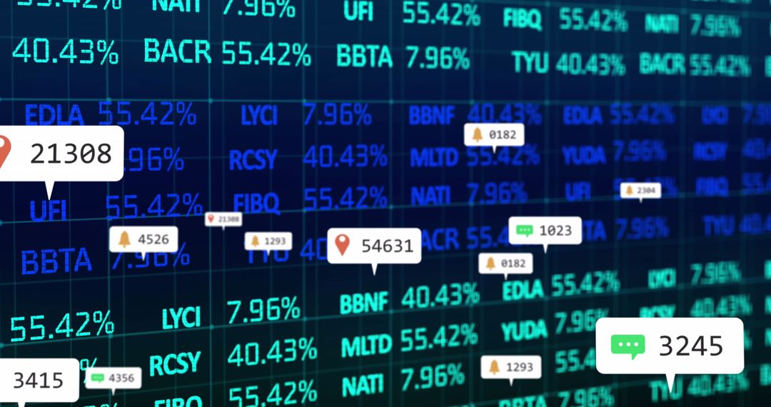 Media Notifications Over Digital Stock Market Display