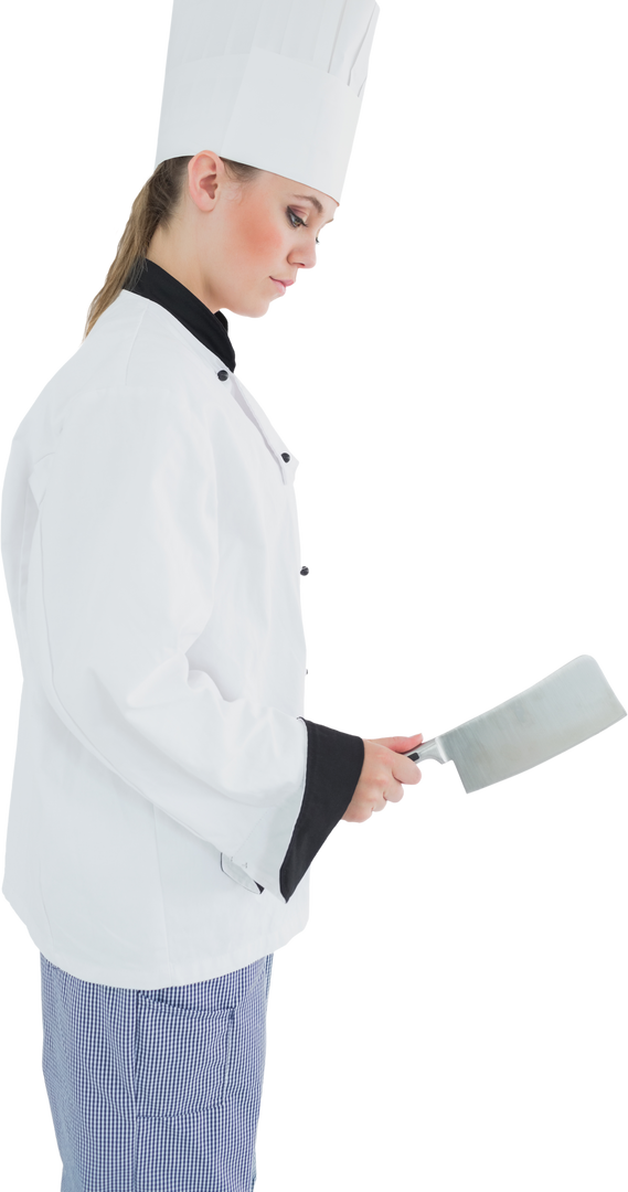 Transparent Side View Female Chef Holding Meat Cleaver - Download Free Stock Images Pikwizard.com