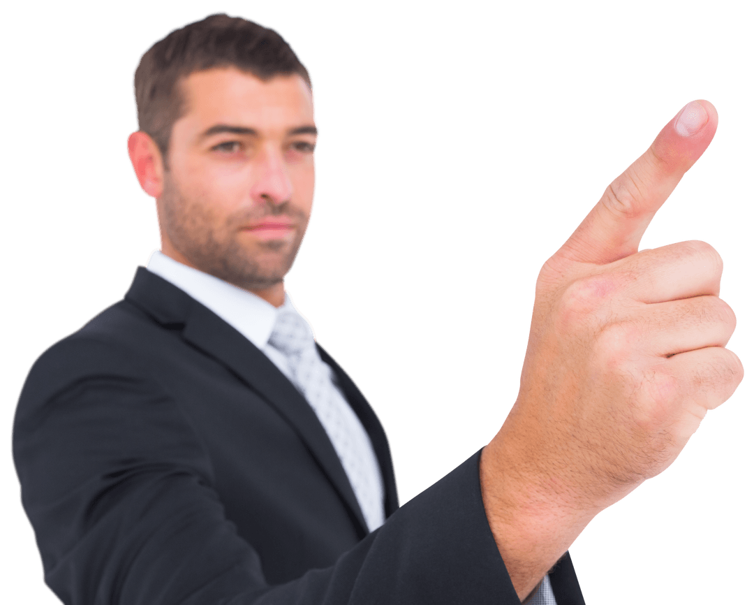 Transparent Businessman Pointing With Determination And Focus