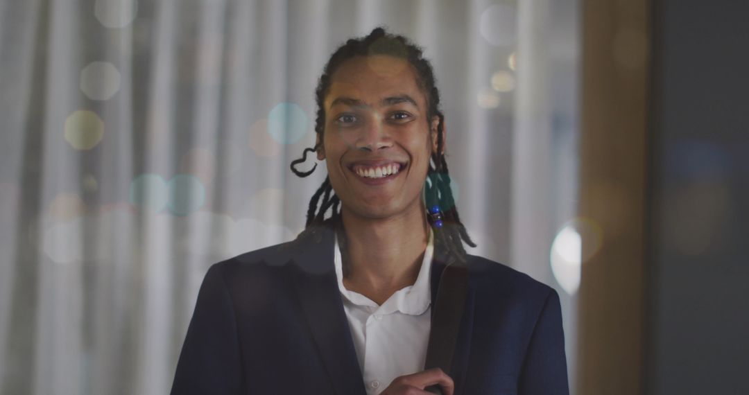 Smiling Man in Suit Feeling Joyful