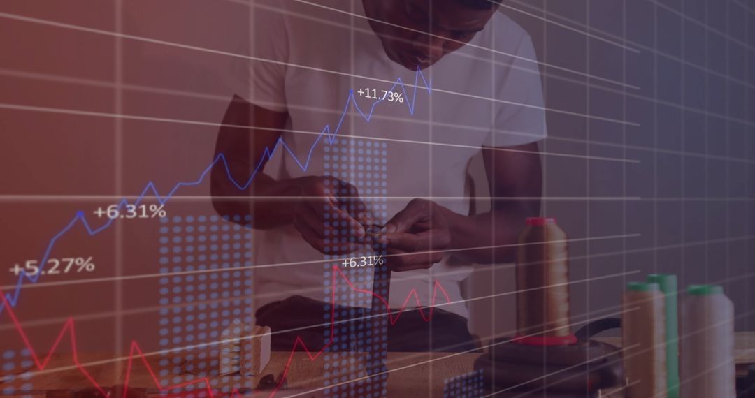 Tailor Working with Financial Charts Overlay Representing Innovation