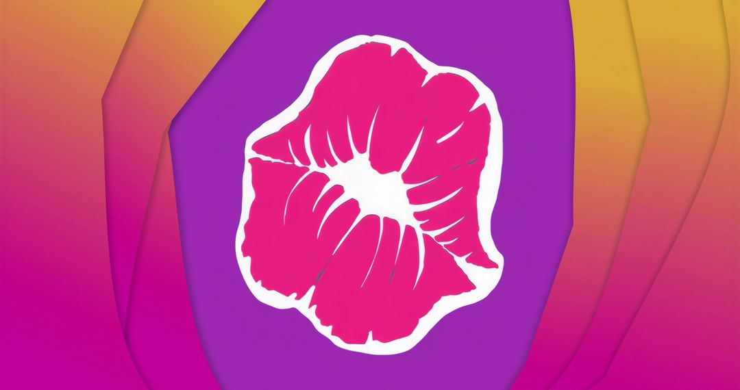 Vibrant Pink Lip Print on Abstract Layered Background