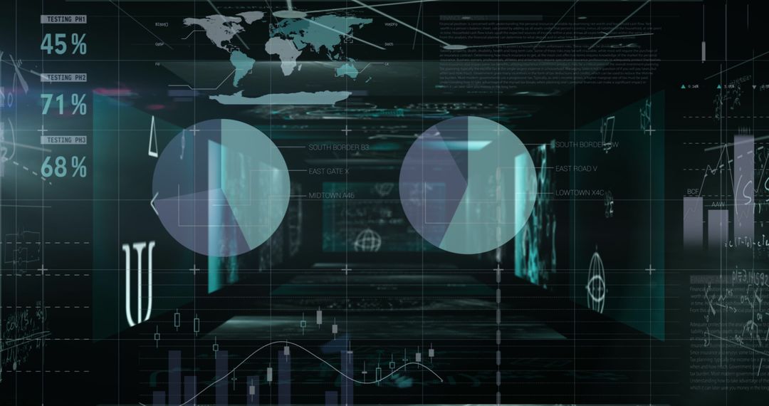 Futuristic Digital Data Matrix with Statistical Graphics