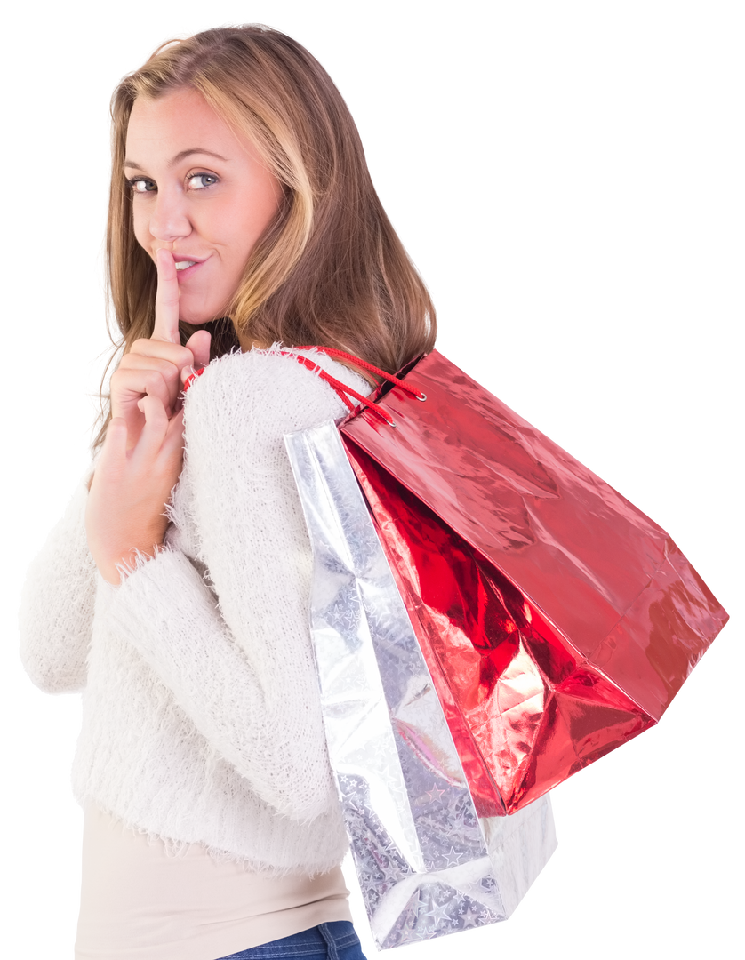 Woman Holding Shiny Shopping Bags Suggests Secret Keeping Transparent Background - Download Free Stock Images Pikwizard.com