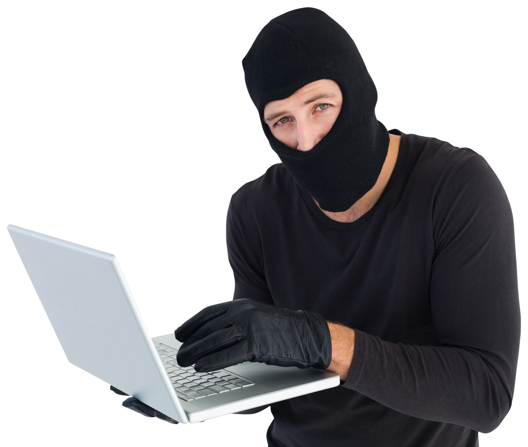 Burglar in Black holding Laptop Transparent Background - Download Free Stock Images Pikwizard.com