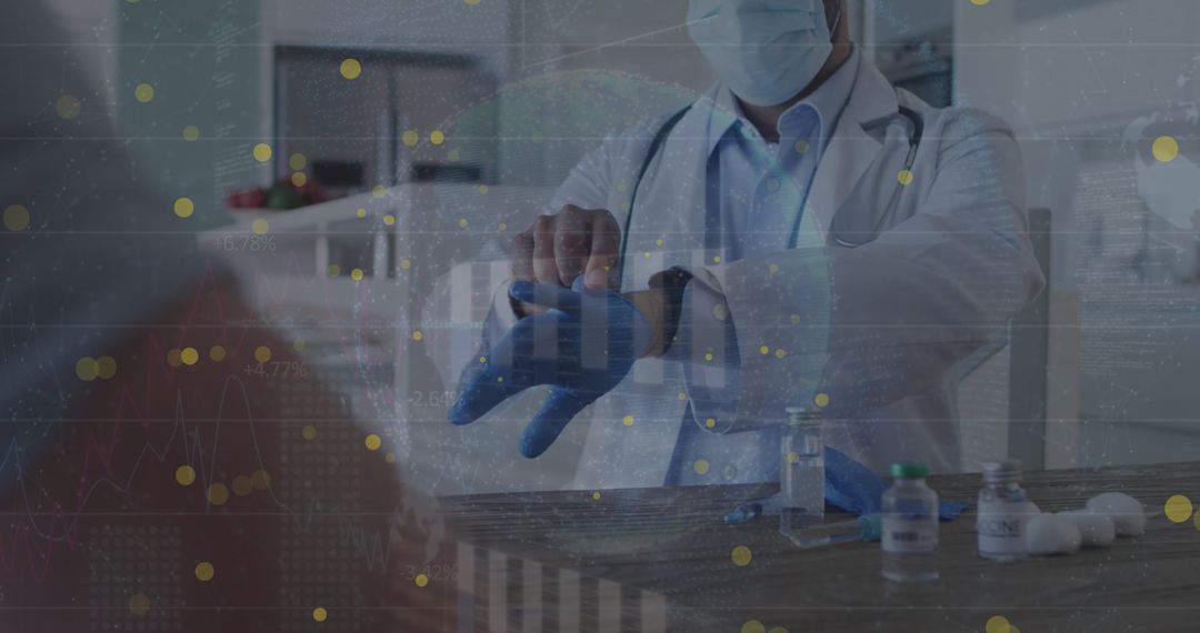 Doctor Preparing Vaccine Injection with Overlay of Data