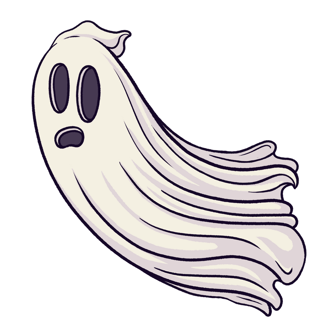 Transparent Cartoon Ghost Floating with Surprised Face
