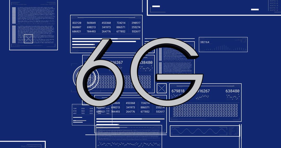6G Technology Banner with Data Interface on Blue Background