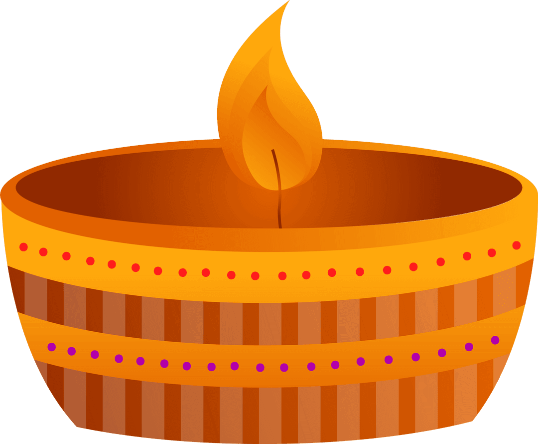 Festive Vector Oil Lamp with Striped Bands on Transparent Background