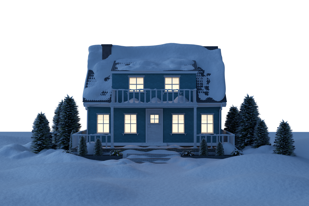 Snowy Winter House with Lights On and Transparent Background - Download Free Stock Images Pikwizard.com