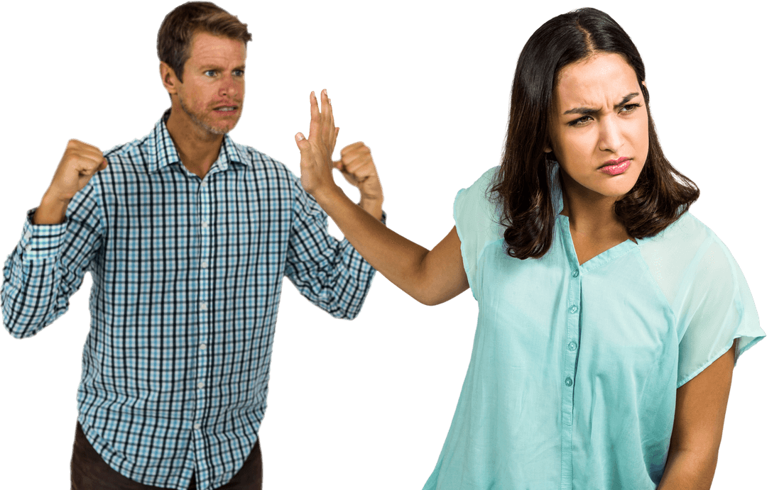Transparent Angry Couple Arguing with Expression and Feist Gesture