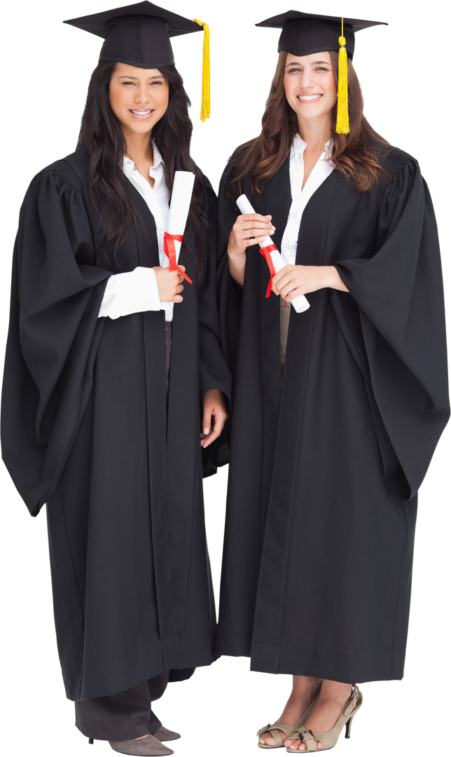 Two Smiling Female Graduates Holding Diplomas in Transparent Background - Download Free Stock Images Pikwizard.com