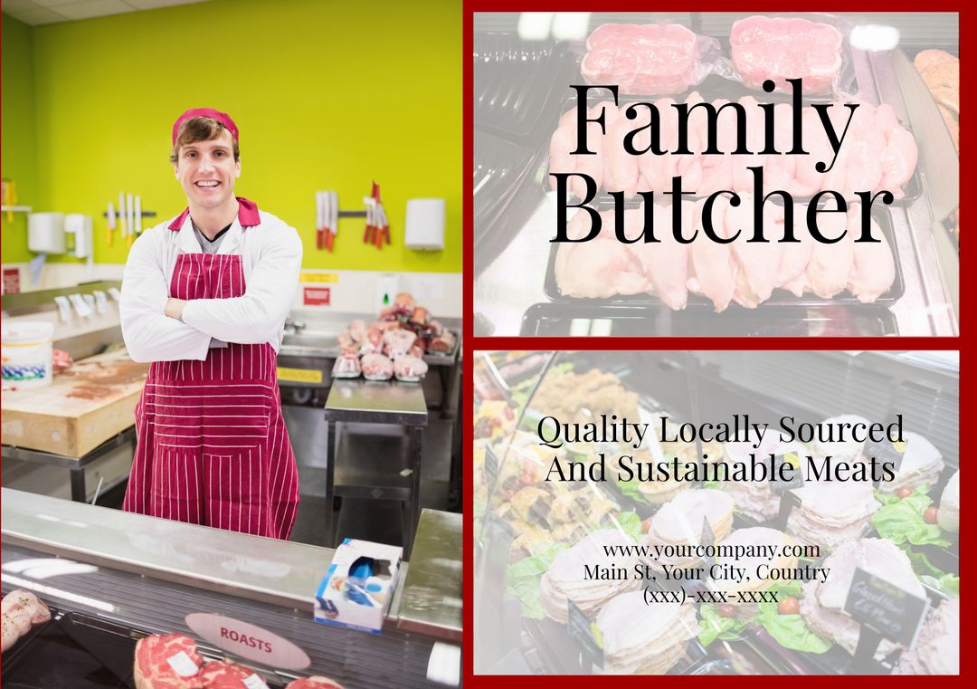 Local Butcher Shop Flyer with Fresh Meats Display - Download Free Stock Templates Pikwizard.com