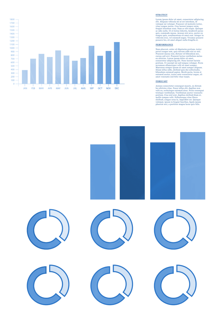 Blue Financial Diagrams on Transparent Background for Business Concepts