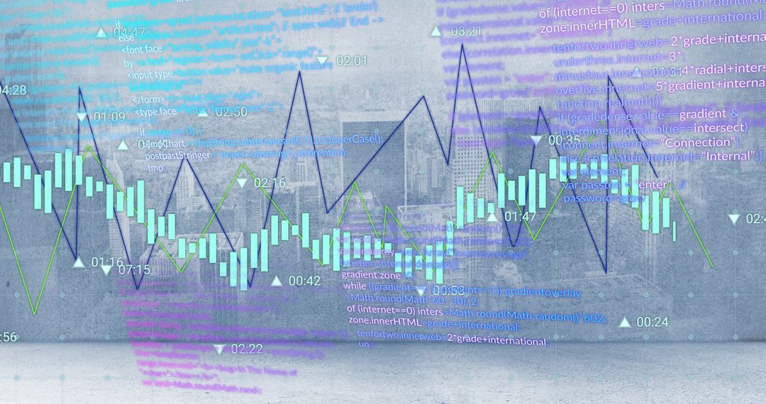 Futuristic Chart and Data Visualization Above Cityscape