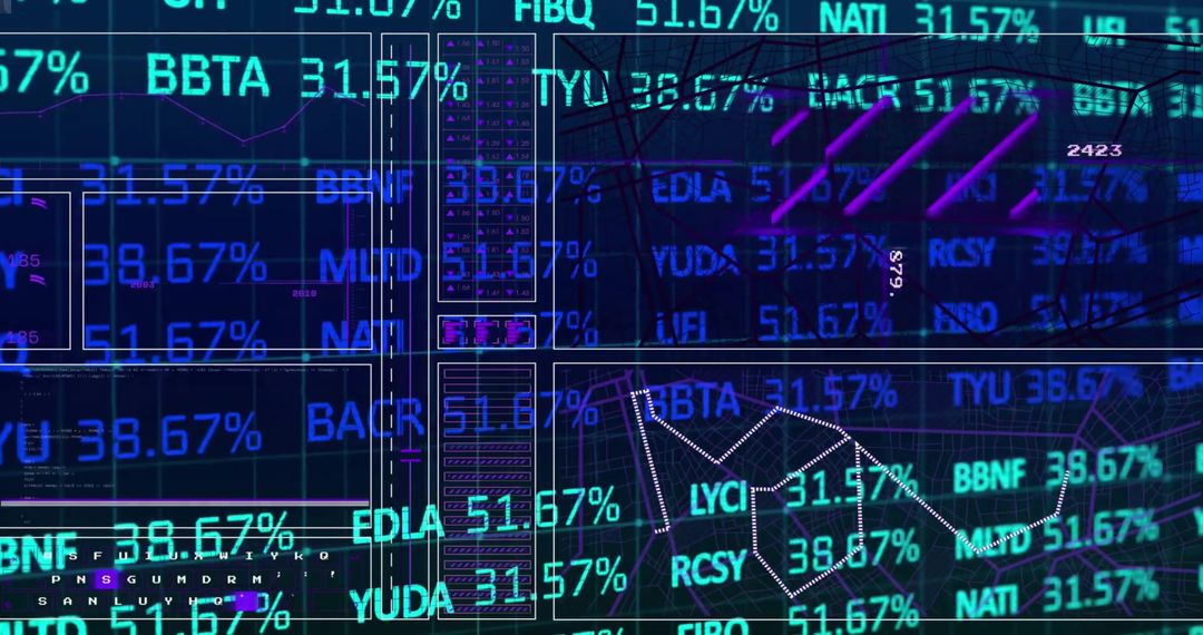 Financial Data Processing Display with Digital Grid Background