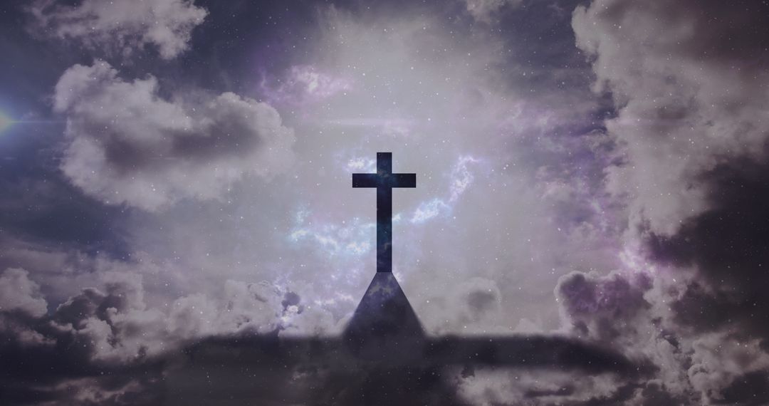 Illuminated Cross against Dramatic Cloudy Sky