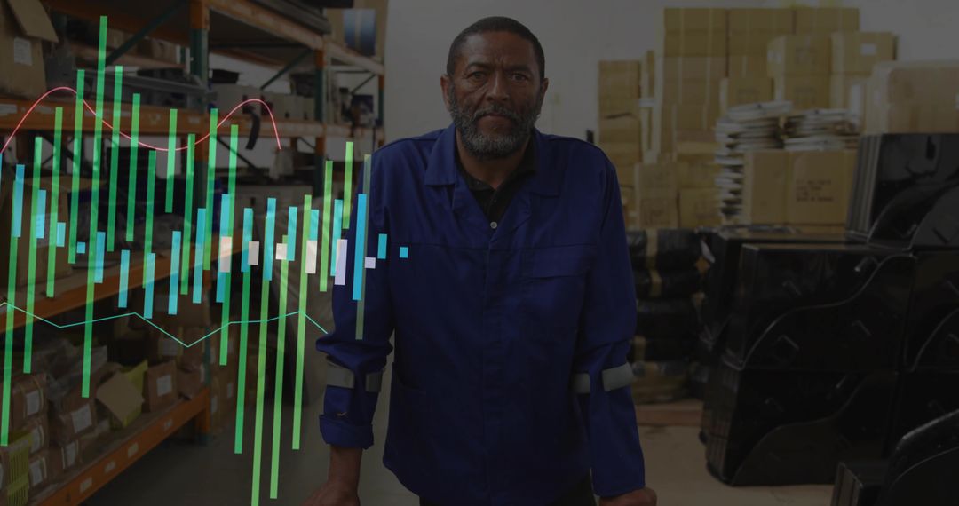 Warehouse Manager Analyzing Digital Data Overlay for Productivity