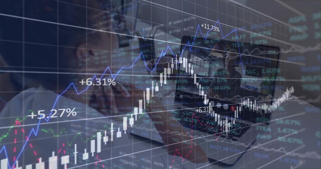 Business Team Analyzing Data with Financial Chart Overlays