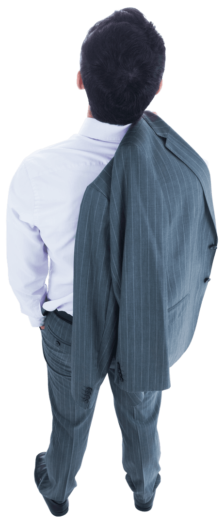 Biracial Businessman Looking Up in Office Attire on Transparent Background