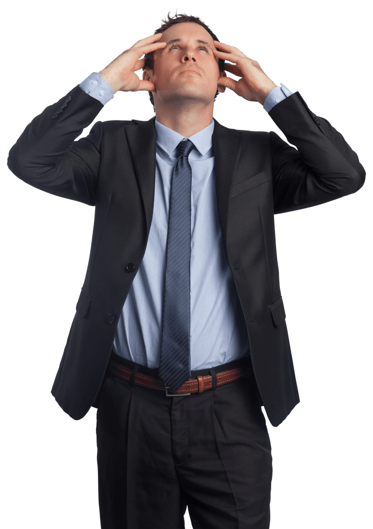 Stressed Businessman with Transparent Background Gesturing Frustration