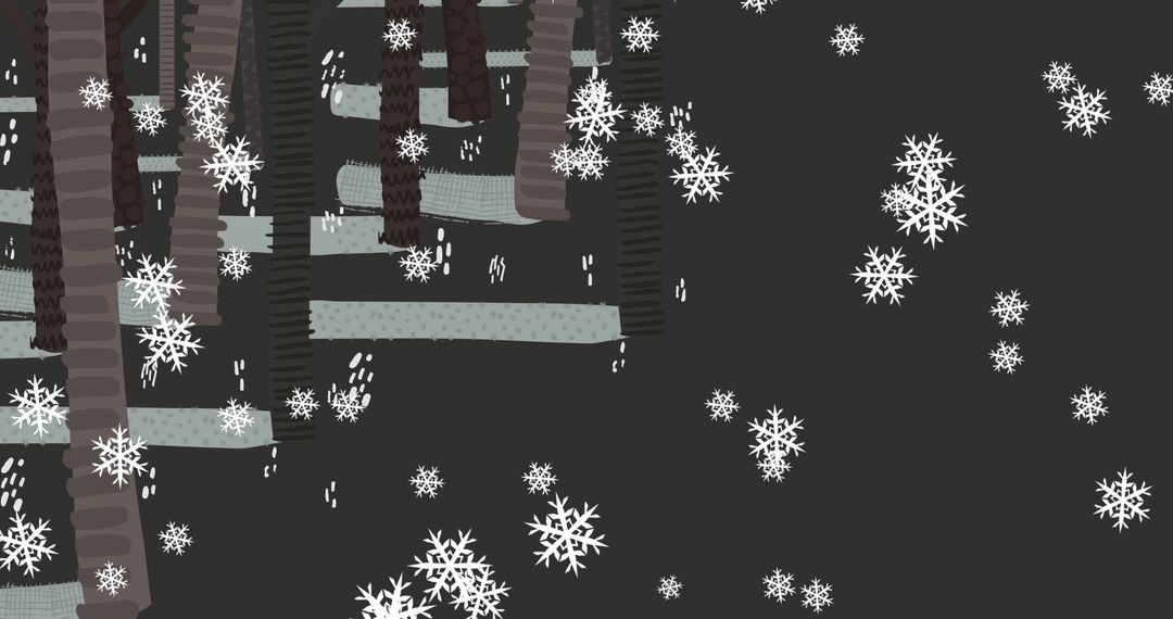 Digital Illustration of Falling Snowflakes and Bare Trees