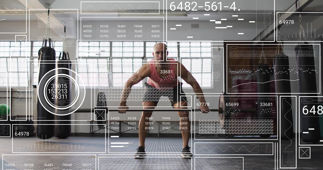 Strongman Lifting Weights with Digital Data Overlay Concept