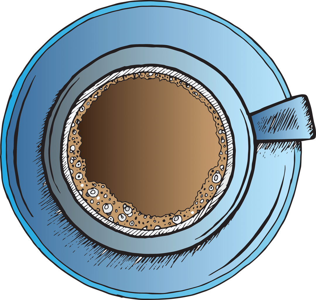 Hand-Drawn Cup of Coffee in Blue Saucer on Transparent Background, Vector Illustration - Download Free Stock Images Pikwizard.com