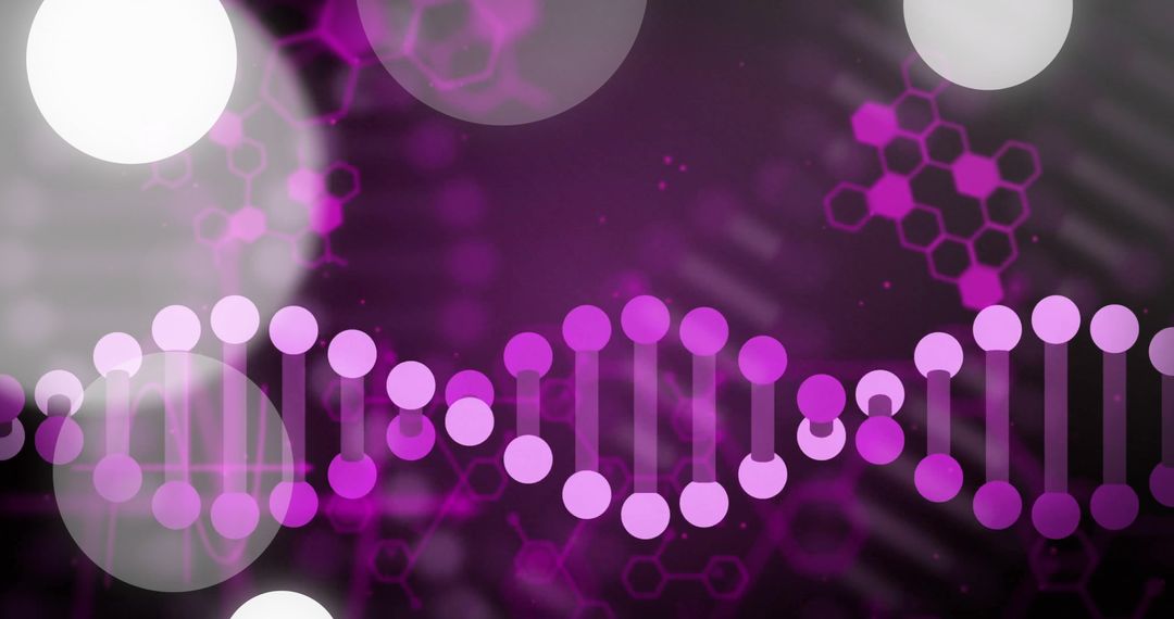 Abstract DNA Strand with Molecular Structures in Purple