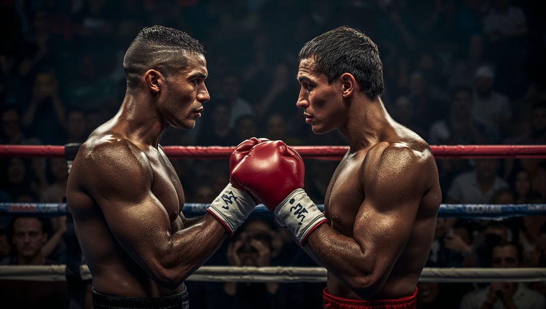 Intense Boxing Match Between Two Focused Athletes