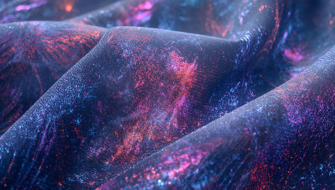 Shimmering Iridescent Metallic Fabric with Glittering Metal Threads, Macro Textile Texture