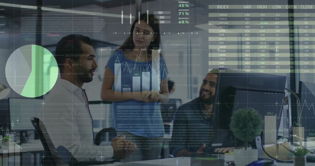 Team Collaboration with Data Visualizations in Modern Office