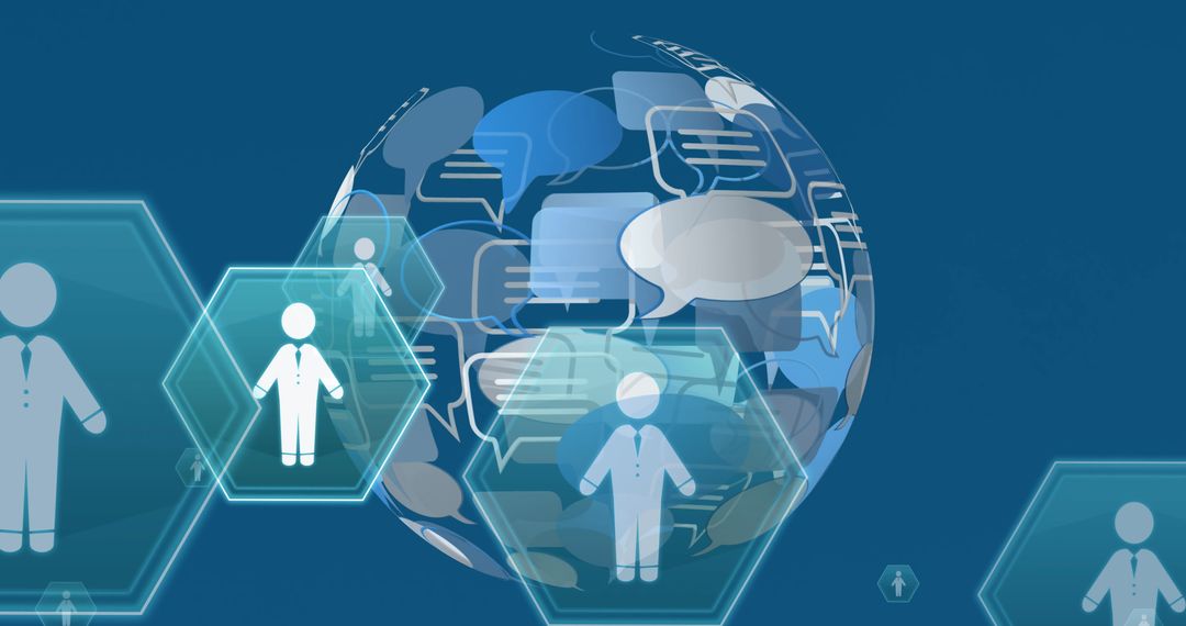 Digital Communication Network Sphere on Blue Background