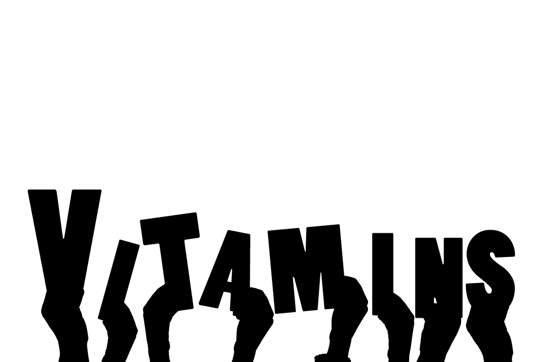 Transparent Vector Hands with Vitamins Text on Background