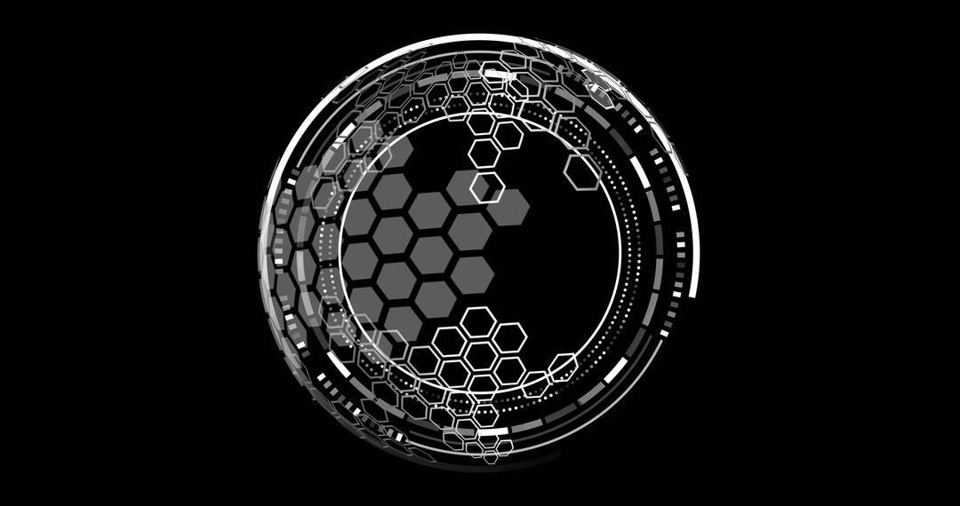 Abstract Geometric Sphere With Hexagons and Digital Elements