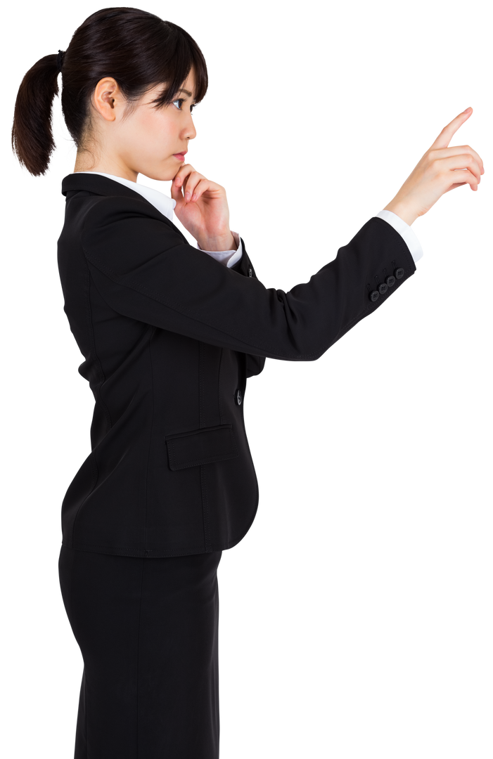 Focused Asian Businesswoman Gesturing on Transparent Background - Download Free Stock Images Pikwizard.com