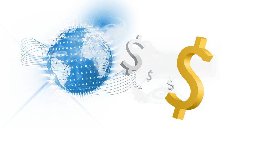 Transparent Digital Globe with Dollar Signs on Invisible Background