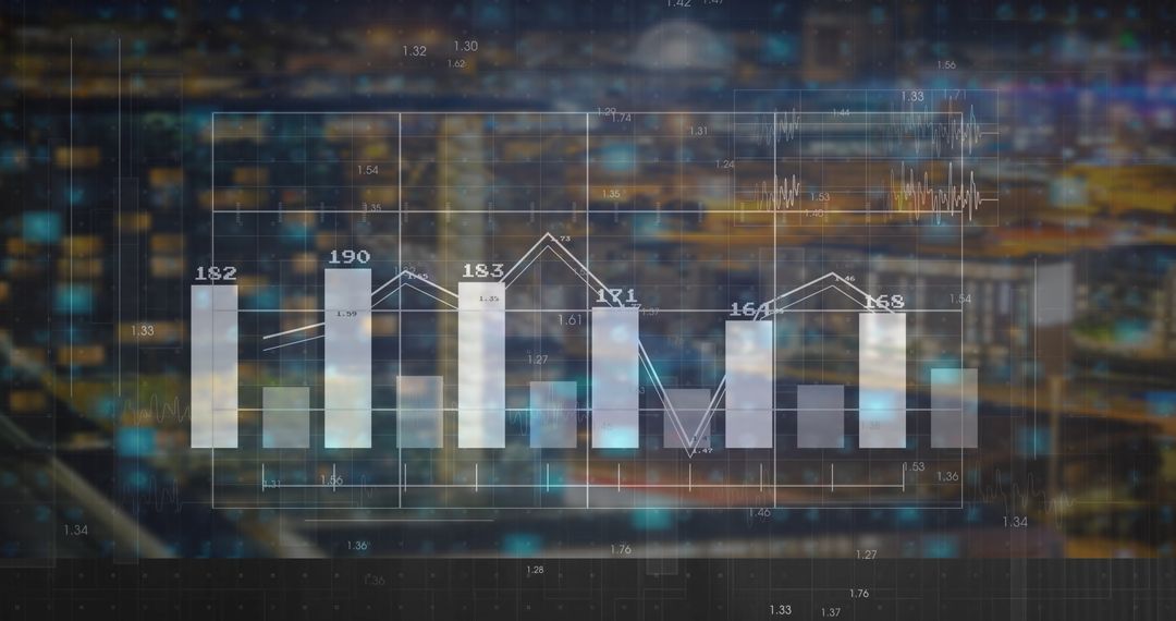 Data Visualization Over Cityscape Blurred With Analytics Graph