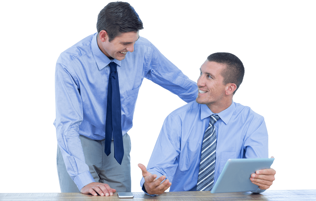 Transparent Businessmen Collaborating with Tablet