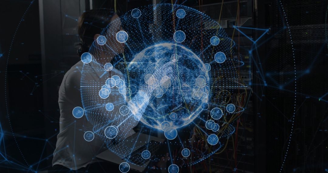 Technician Analysis Holographic Global Network in Data Center