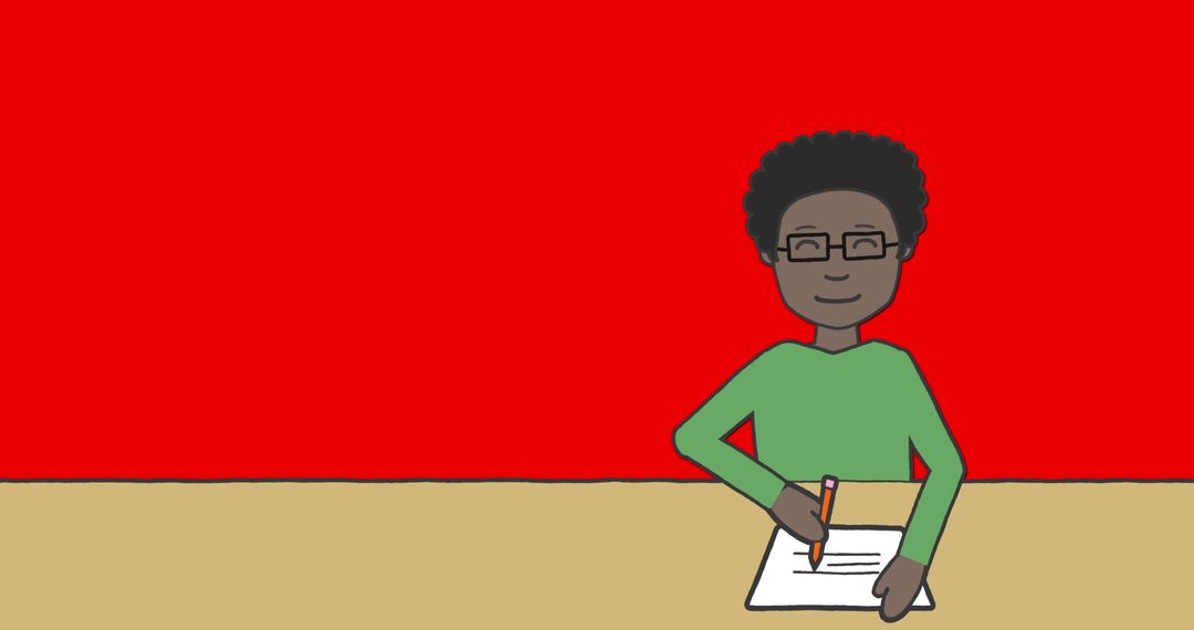 Illustration of Schoolboy Writing at Desk on Red Background - Free Images, Stock Photos and Pictures on Pikwizard.com