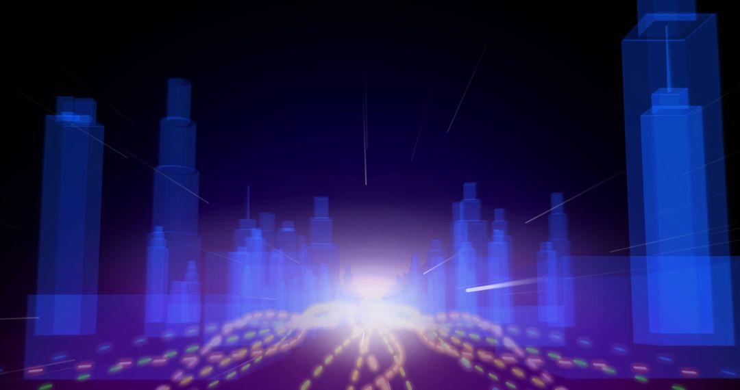 Futuristic 3D Cityscape with Dynamic Motion Lines