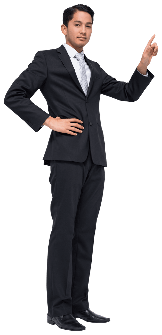 Transparent Isolated Businessman Pointing Finger with Serious Expression