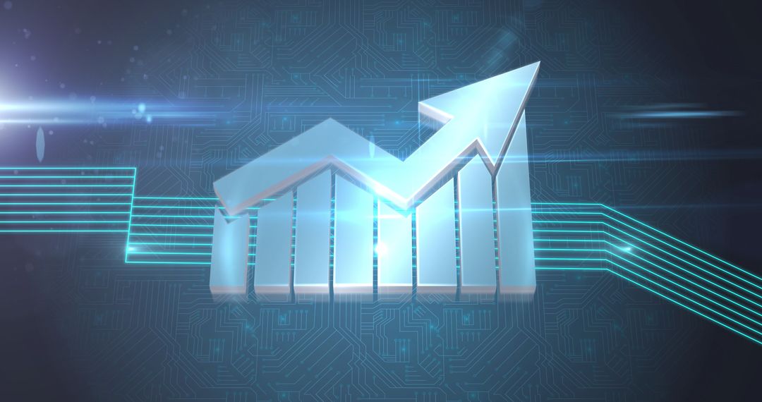 Arrow and Statistics Symbol on Digital Circuit Board Background