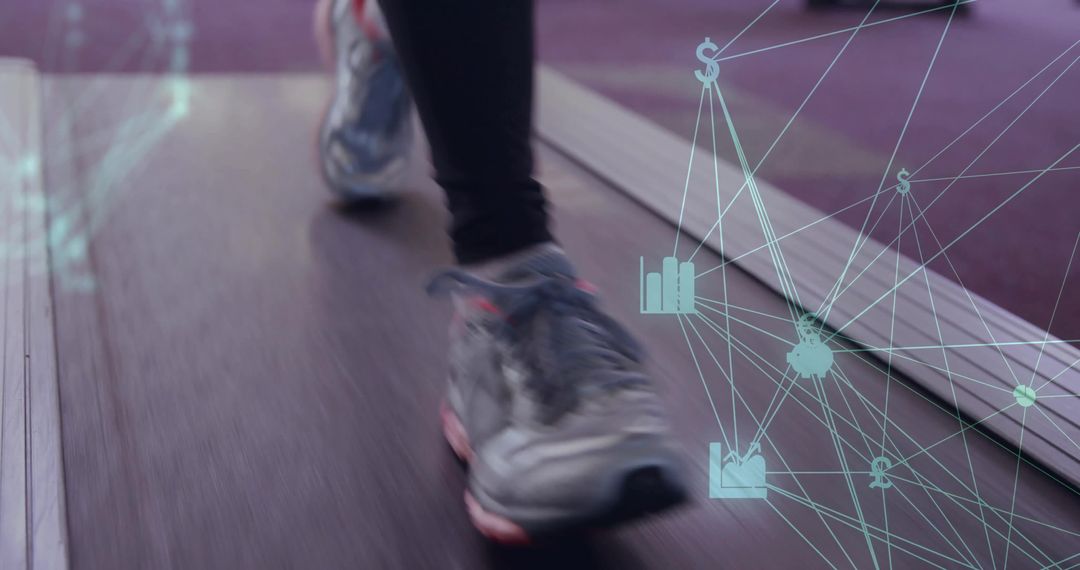 Footsteps on Treadmill with Digital Financial Overlay at Gym