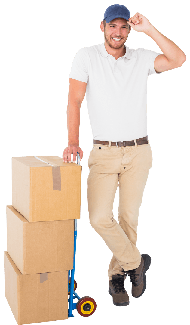 Transparent Background Happy Delivery Man with Boxes
