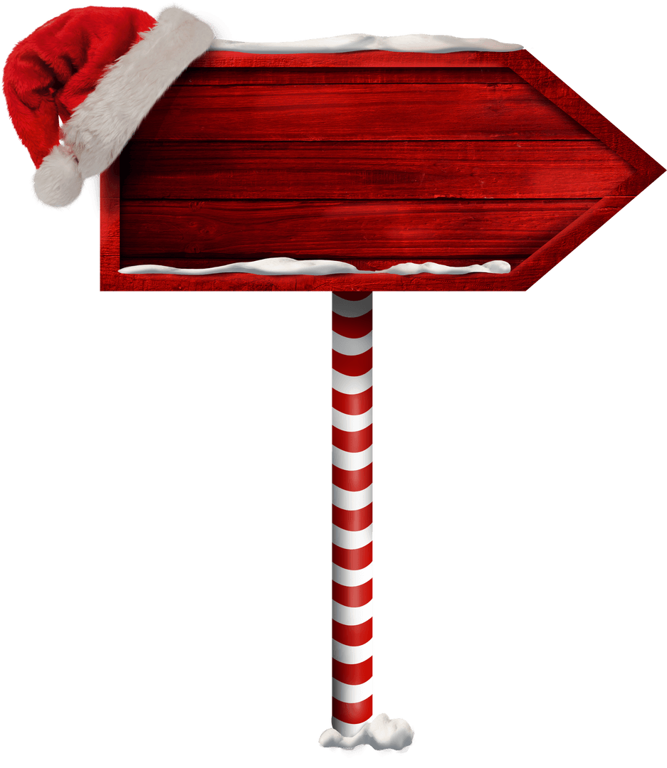 Transparent Red Wooden Christmas Sign with Santa Hat