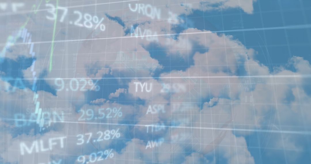 Financial Data Overlayed on Cloudy Sky Background
