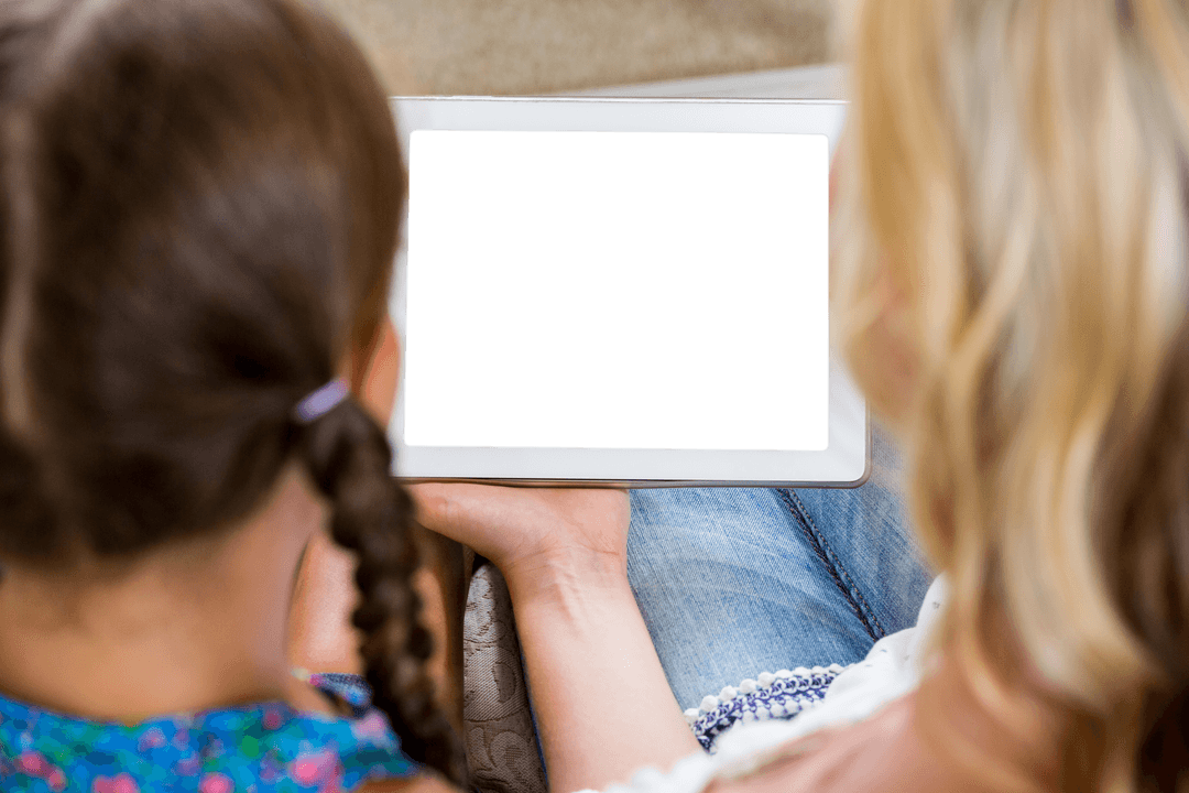 Mother and Daughter Using Transparent Tablet
